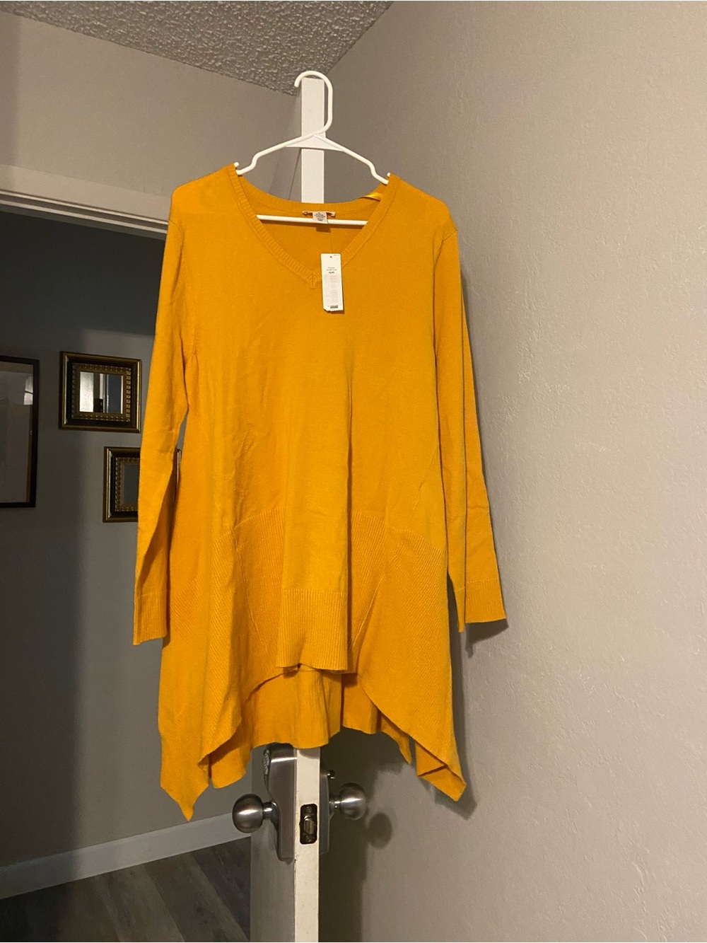 Westbound Mustard Yellow V-Neck Handkerchief Hem Tunic